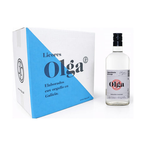 Caja con seis botellas de Aguardiente de Orujo Olga de 70 cl
