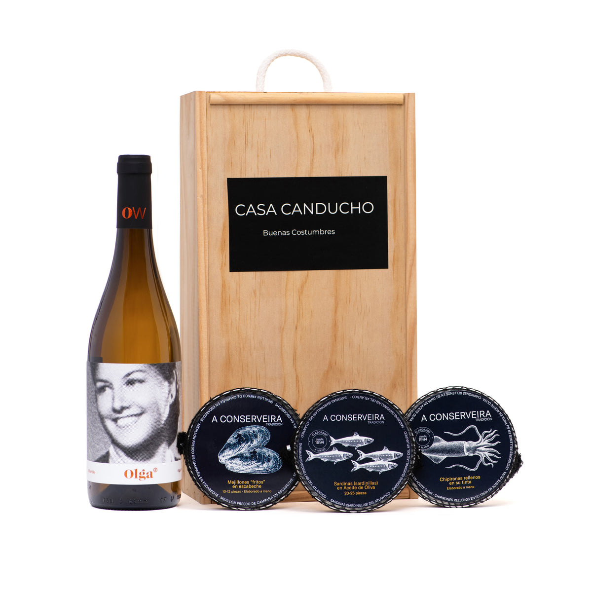 Lote de Navidad Carballo 2026 de Casa Canducho, en embalaje de madera, con todos sus productos