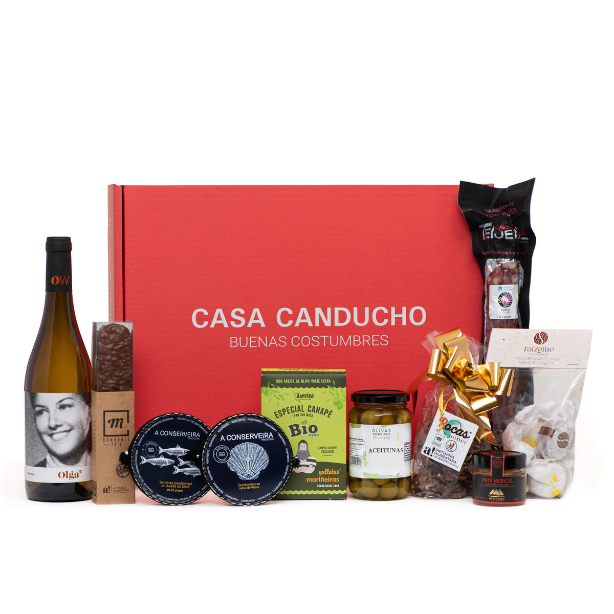 Lote de Navidad Río Ouro 2026 de Casa Canducho, en caja roja de Casa Canducho, con todos sus productos